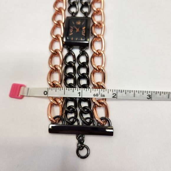 Rose Gold Black Tone Metal Mutlit Chain Watch Wrtistwatch Edgy Statement Chunky - Picture 6 of 7